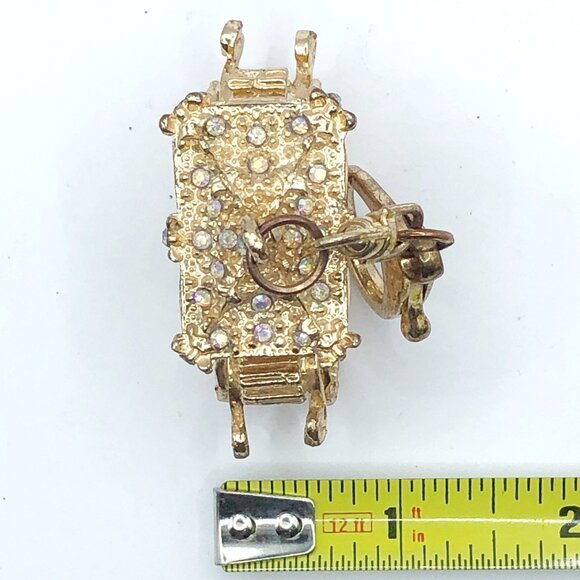 Sparkly rhinestone gold tone stage coach keychain purse charm - Picture 10 of 11